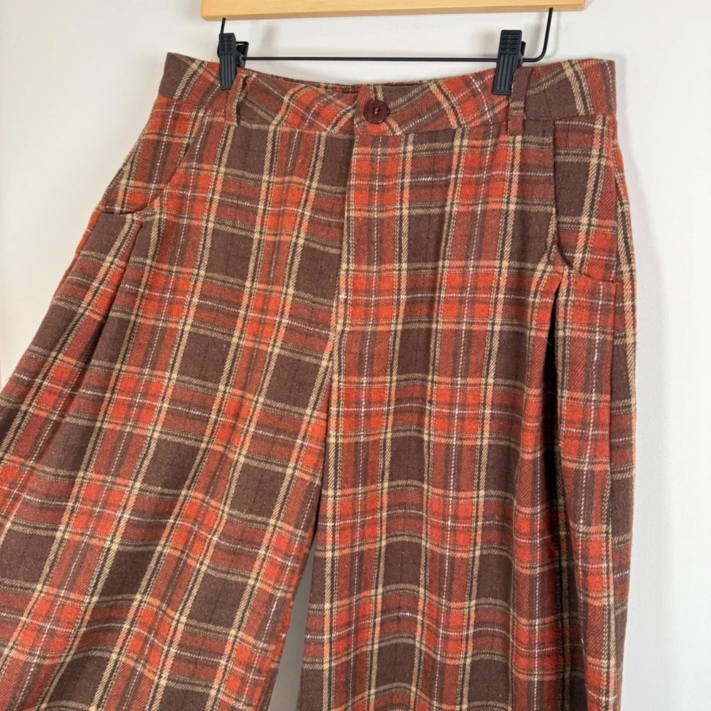 Cider Plaid Wide Leg Pants - Burnt Orange and Brown - Picture 3 of 6